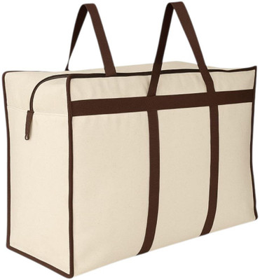 BAZERA Denim Storage Bag with Zip & Dual Handles | Foldable Laundry Bag (Cream) Duffel Without Wheels