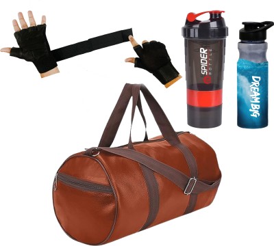 TRUE INDIAN Gym Duffle Bag Black Leather Bag Shaker Bottle Sipper Gym Gloves with Long Strap Gym Duffel Bag