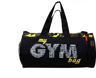 L'AVENIR DB_Black/Yellow CAMOUFLAGE Pattern Multi-Purpose MY GYM BAG with Side Pocket Gym Duffel Bag