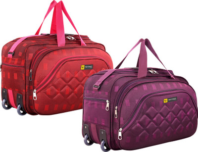 WAYCRAFT (Expandable) Combo Set Of 2 Unisex Flat Foldable Travel Duffel Bag With Smooth Wheels Duffel With Wheels (Strolley)