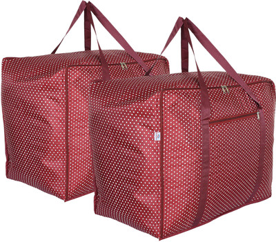 Heart Home Foldable Duffle Bag for Travel|Dot Print Large Size|Polyester|Pack of 2 (Maroon) Duffel Without Wheels