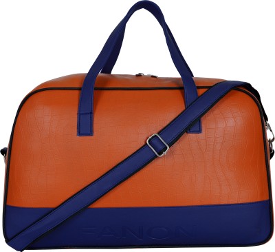 FANON Duffle Bag | Stylish Leatherette Luggage for Men & Women Tan & Blue. Duffel Without Wheels