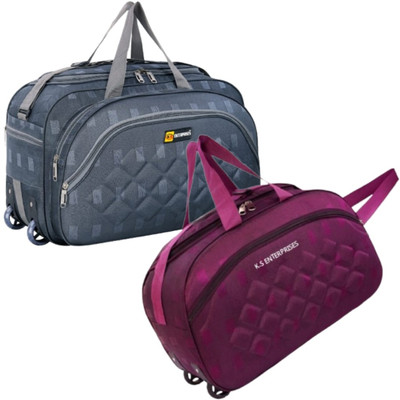 K.S ENTERPRISES (Expandable) 60 L Travel Duffle Bag with 2 Wheels Combo Duffel Bag For men and women Duffel With Wheels (Strolley)