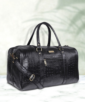 Zainto Unisex Crocodile Leatherette stylish 35 liter cabin bags for travelling in flight 7kg latest Travel Textured Leather Duffle Bags for men and women. (Black) Duffel Without Wheels