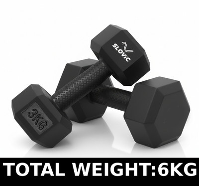 SLOVIC PVC Dumbbells Set for Home Gym | 3 Kg | Set of 2 | Fixed Weight Dumbbell(6 kg)