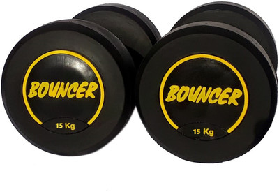 wWAR 15Kg X 2 High Quality Rubber Professional Bouncer Dumbbells (Yellow Bouncer) Fixed Weight Dumbbell(30 kg)