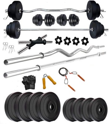 HouseOfCommon 20 kg FITNESS 20kg PVC Weight Dumbbell + 3ft.(Straight + Bend) ROD + ACCESSORIES Home Gym Combo