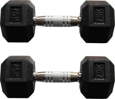 wWAR Solid Rubber Hex {7.5 KG X 2} GVR Fixed Weight Dumbbell(15 kg)
