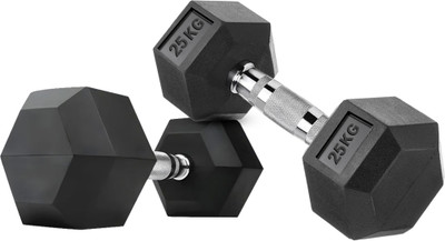 FITRXX Professional HEX Shape Premium Quality Rubber Fixed Weight (25kg*2=50kg) Fixed Weight Dumbbell(50 kg)