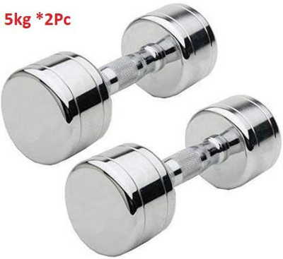 GYM KART Set of (5 Kg X 2 Pcs) Premium Quality Steel Chrome Fixed Weight Dumbbell(10 kg)