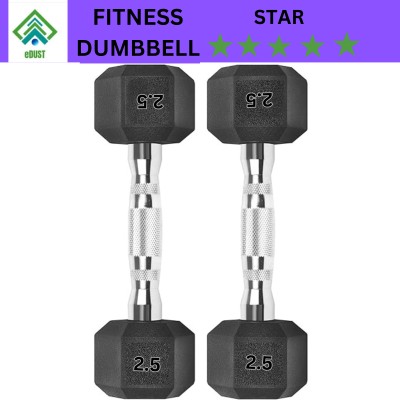 eDUST ® Hexa Dumbbells (2.5 kg X 2) 5 kg Set, Fitness Heavy Duty Solid Rubber Coated Fixed Weight Dumbbell(2.5 kg)