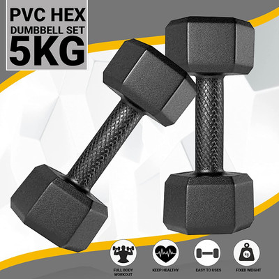 DOZER PVC Hex Dumbbells Pack of 2 (5kg*2) Home Workout Gym Dumbbells Weights set Fixed Weight Dumbbell(10 kg)