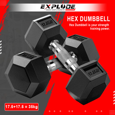 Explode Rubber Coated Hexa Dumbbell Set For Men & Women 17.5 Kg Pair Fixed Weight Dumbbell(17.5 kg)