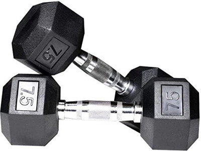 FLEX N FIT Rubber Coated Hex (7.5 KG Pair) Fixed Weight Dumbbell(15 kg)