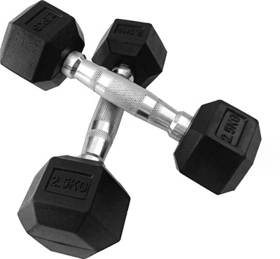 FITTTECH Rubber Coated Hex Dumbbell (2.5 kg X 2) Fixed Weight Dumbbell(5 kg)