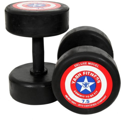 yash fitness Captain America Style Black Rubber Dumbbells 7.5kgX 2 Fixed Weight Dumbbell(15 kg)