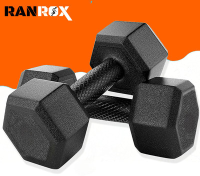 RANROX FITNESS 5KG PVC Dumbbells Hexagon design Weights Fitness Home Gym Exercise (Pack of 2) Fixed Weight Dumbbell(5 kg)