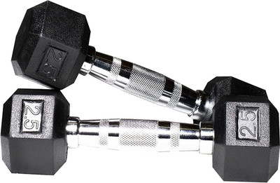 HouseOfCommon Hexa Dumbbells Pure Rubber (2.5x2=5Kg) Fixed Weight Dumbbell(5.01 kg)