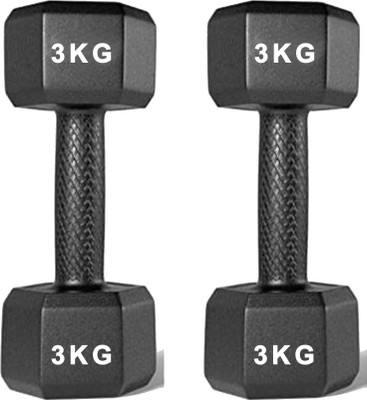 UVX Black PVC ll Set, 1 Pair , Hex , Home Gym 3KGS X 2PCS Fixed Weight Dumbbell(3 kg)