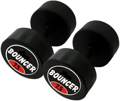 Kiraro Bouncer Style Black Rubber 7.5KG X 2 Fixed Weight Dumbbell(15 kg)