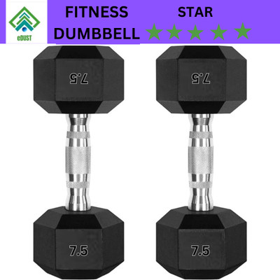 HouseOfCommon ® Hexa Dumbbells (7.5 kg X 2) 15 kg Set, Fitness Heavy Duty Solid Rubber Coated Fixed Weight Dumbbell(7.5 kg)