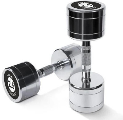 FITRXX Pair of 2.5 kg Steel Chrome Dumbbells | Round Shape Iron Dumbbell Set (2.5kg x2) Fixed Weight Dumbbell(2.5 kg)