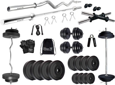 DreamFit 40 KG PVC Dumbbell Set with 3ft(Straight & Bend) RODS Adjustable Dumbbell Adjustable Dumbbell(40 kg)