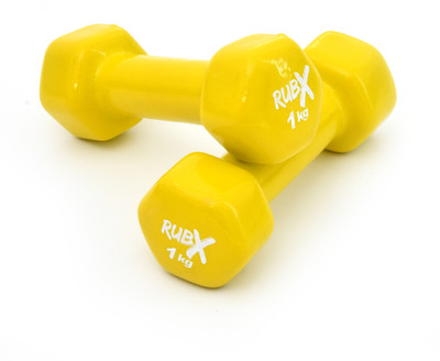 RUBX Premium Unisex Vinyl Dumbbells for Exercise & Fitness (1 kg X 2= 2 kg)(YELLOW) Fixed Weight Dumbbell(2 kg)