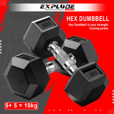 Explode Rubber Coated Hexa Dumbbell Set For Men & Women| 5 Kg Pair Fixed Weight Dumbbell(5 kg)