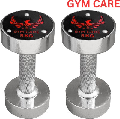 GYM CARE ® Steel Silver Dumbbell (5 kg X 2) 10 kg Set, 2 Dumbbell Fitness Gym Workout Fixed Weight Dumbbell(5 kg)