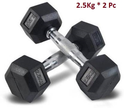 Fitness Kart Hexa Quality Rubber Dumbbells (2.5X2 =5kg) Set For Home Gym Workout Fixed Weight Dumbbell(5 kg)