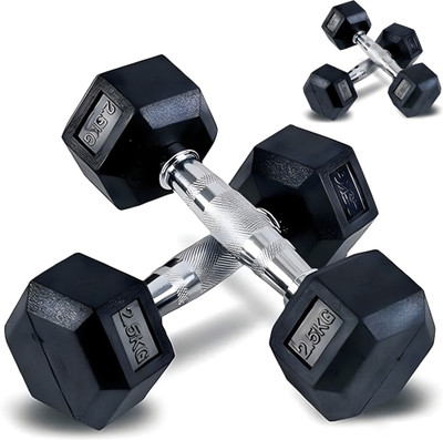 HouseOfCommon Hexa Dumbbells (2.5 kg X 2) 5 kg Set, Fitness Heavy Duty Solid , Fixed Fixed Weight Dumbbell(2.5 kg)