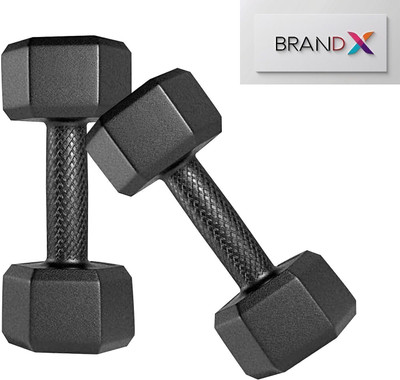 BRAND X Black PVC 2KG Hex Dumbbell Set (Pair), Home Gym Fixed Weight 2PCS (2KG Each) Fixed Weight Dumbbell(4 kg)