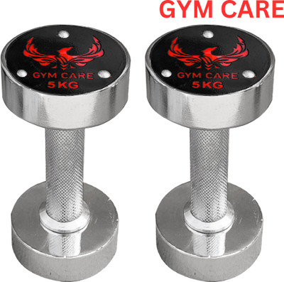 HouseOfCommon ® Steel Silver Dumbbell (5 kg X 2) 10 kg Set, 2 Dumbbell Fitness Gym Workout Fixed Weight Dumbbell(5 kg)