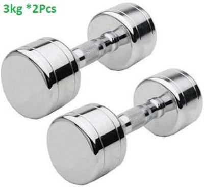 GYM KART (3 Kg X 2 Pcs) Exclusive Premium Steel Chrome Fixed Weight Dumbbell(6 kg)