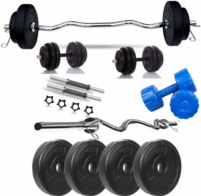 Gym Insane 18 kg (8-22)Kg gym set 14 dumbbells curl barbell rod fixed 4kg dumbles fitness kit Home Gym Combo