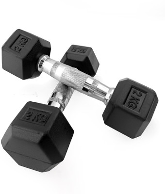 FITTTECH Rubber Coated Hex Dumbbell (2 kg X 2) Fixed Weight Dumbbell(4 kg)