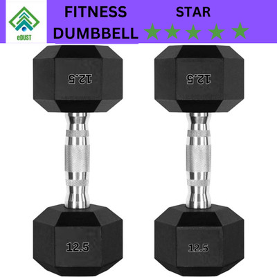 eDUST ® Hexa Dumbbells (12.5 kg X 2) 25 kg Set, Fitness Heavy Duty Solid Rubber Coated Fixed Weight Dumbbell(12.5 kg)