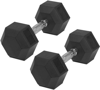 HouseOfCommon Rubber Coated Professional Hex Dumbbells (5 kg x 2) Fixed Weight Dumbbell(10 kg)