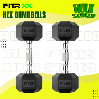 HouseOfCommon Hex Rubber Coated Professional Exercise Gym Dumbbell Hulk Series 17.5kg pair Fixed Weight Dumbbell(17.5 kg)