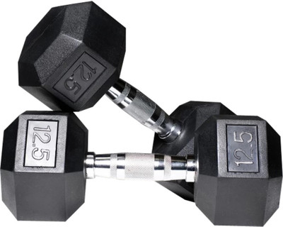 SPORTSLAB Hexa Rubber coated Hex dumbbells Set for Home Gym (12.5*2) Hexagon Dumbell Pair Fixed Weight Dumbbell(25 kg)