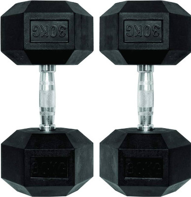 SPORTSLAB Hexa Rubber coated Hex dumbbells Set for Home Gym (30*2) Hexagon Dumbell Pair Fixed Weight Dumbbell(60 kg)