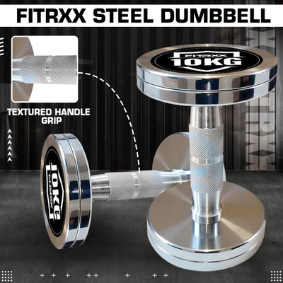 FITRXX 10 kg Steel Chrome Dumbbells Round Shape Iron Dumbbell Set Fixed Weight Dumbbell(10 kg)
