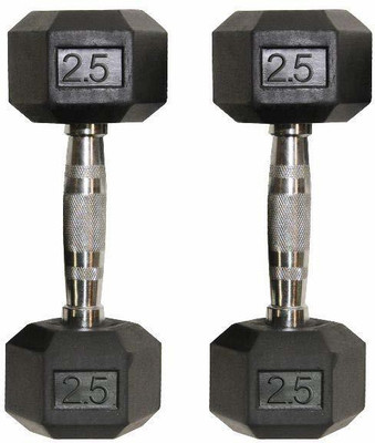 FLEX N FIT Rubber Coated Hex (2.5 KG Pair) Fixed Weight Dumbbell(5 kg)