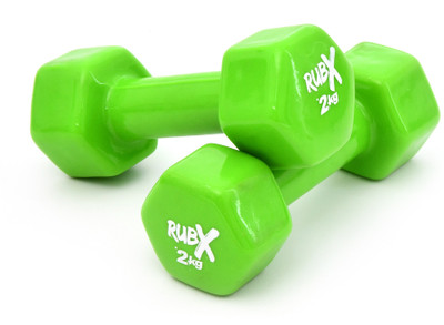 RUBX Premium Unisex Vinyl Dumbbells for Exercise & Fitness (2 kg X 2= 4 kg)(GREEN) Fixed Weight Dumbbell(4 kg)