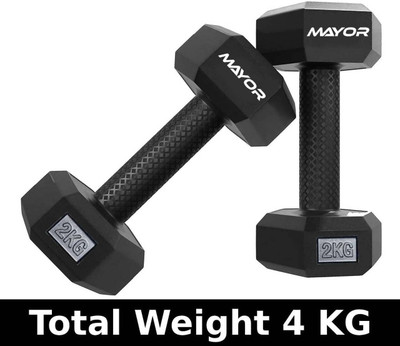 MAYOR Premium PVC 2KG Dumbbells Set for Home Gym, 1 Pair Hex Dumbbells, 2KG X 2 PCS Fixed Weight Dumbbell(4 kg)