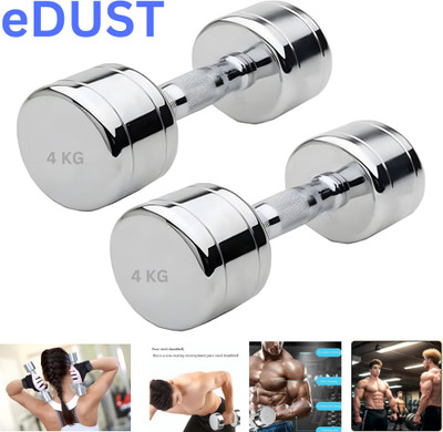 eDUST ® Steel Silver Dumbbell (4 kg X 2) 8 kg Set, Fitness Fixed Weight Dumbbell(4 kg)