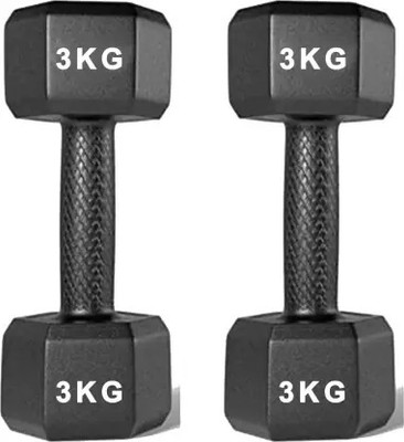 HouseOfCommon Black PVC ll Set, 1 Pair , Hex , Home Gym 3KGS X 2PCS Fixed Weight Dumbbell(3 kg)