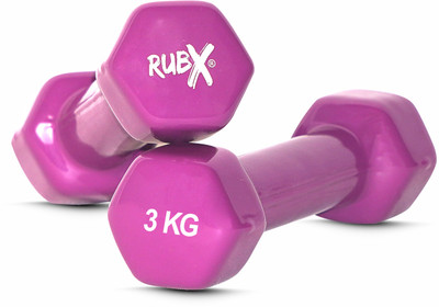 RUBX Premium Unisex Vinyl Dumbbells for Exercise & Fitness (3 kg X 2= 6 kg)(PURPLE) Fixed Weight Dumbbell(6 kg)