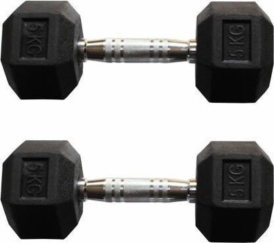 wWAR Pair of Hexa Rubber Coated Fixed Weight Dumbbell(5 kg)